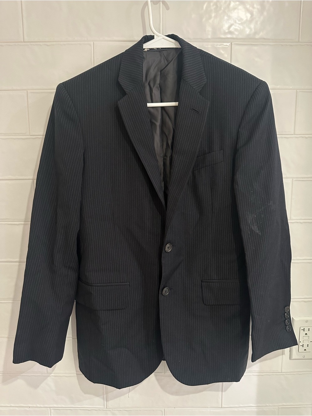 Freemans Sporting Club Mens Blazer Jacket English Wool Black Pinstripes 36R